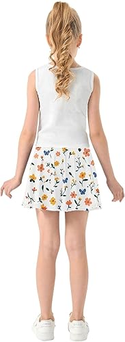 Flowers Lily Butterflies White Little Girls Tennis Skirt with Built in Shorts Flowy Kids Pleated Tennis Skirt 3-4T(3-4T)