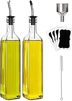 Leaflai 2-Pack 500ml Glass Olive Oil & Vinegar Dispenser Bottles with Stainless Steel Pourers, Labels, Brush & Funnel for Kitchen