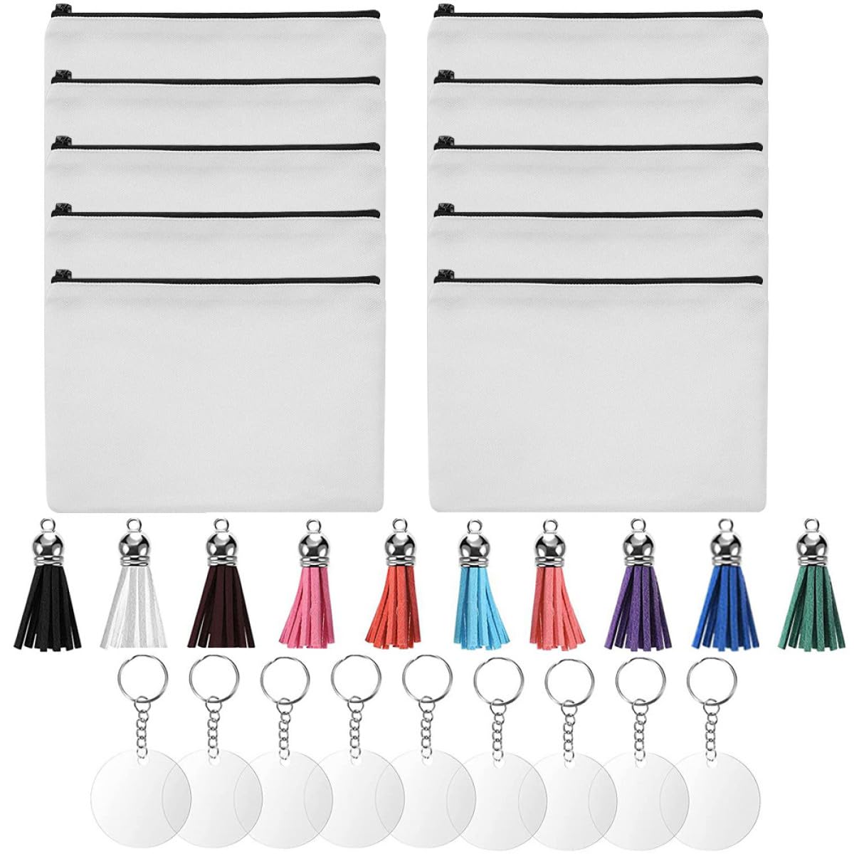 Tofficu Set 10 Pezzi Borse Cosmetiche in Tela Bianca Zip, Sacchetti per Trucchi e Accessori, Borsa da Viaggio Resistente e Pratica per Famiglia