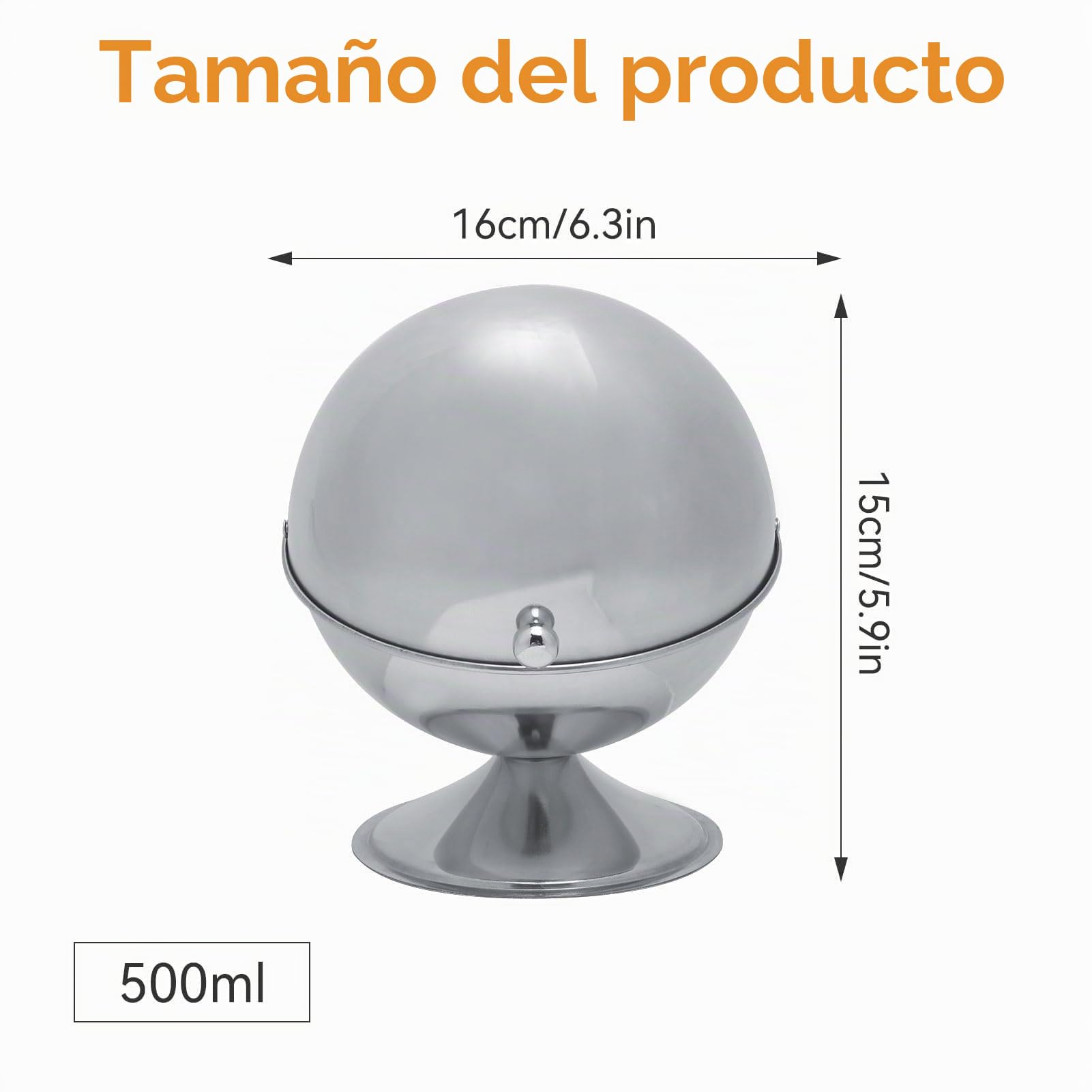 Agatige Azucarero De Acero Inoxidable, Cuenco Esférico Para Dulces Para Oficina, Soporte Para Cubos De Azúcar Con Tapa Enrollable Azucarero Recipiente De Sal En Forma De Globo Para Cocina Casera