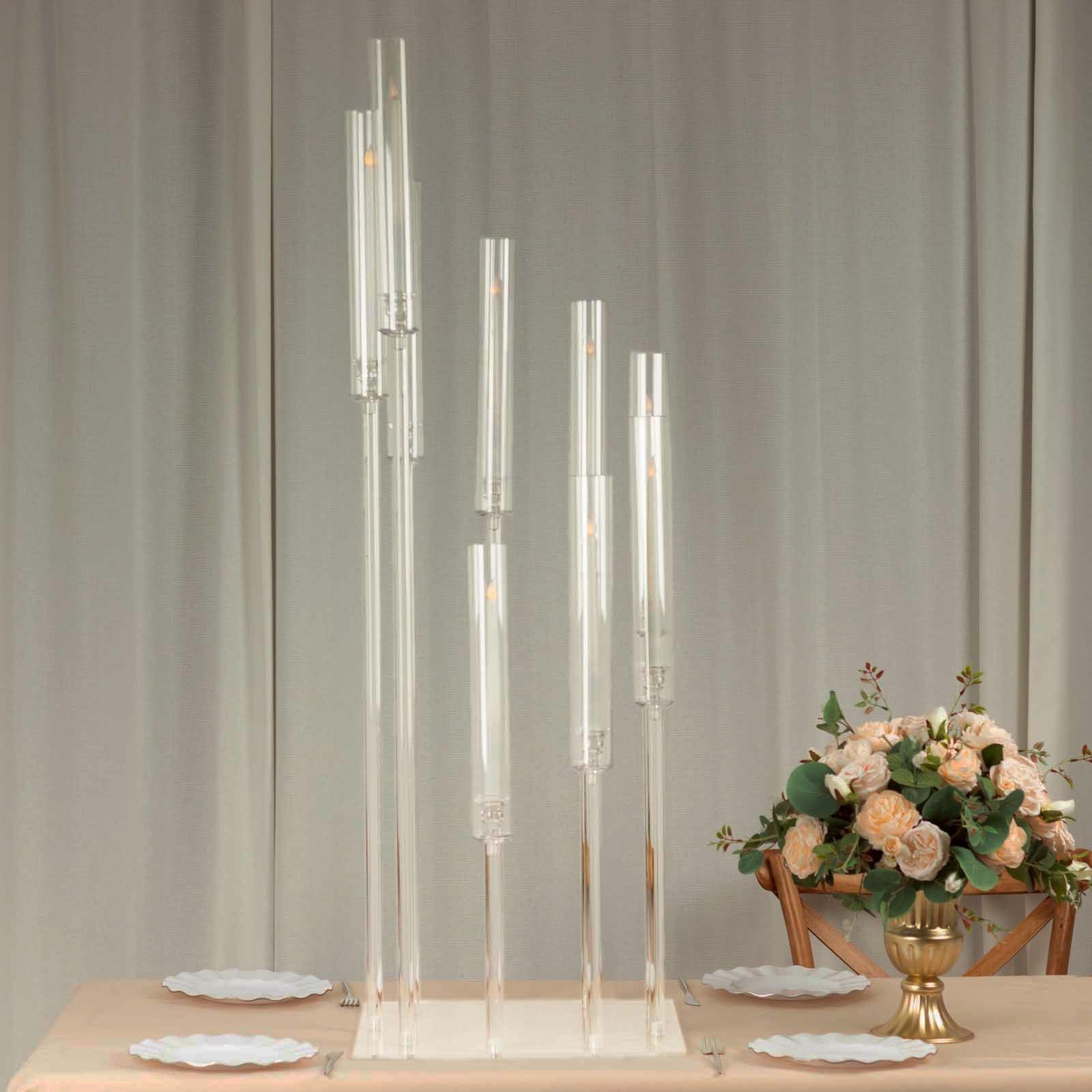 4 feet Clear 9 Arm Acrylic Candelabra Taper Candle Holder Wedding Party Events Reception Decorations Supplies