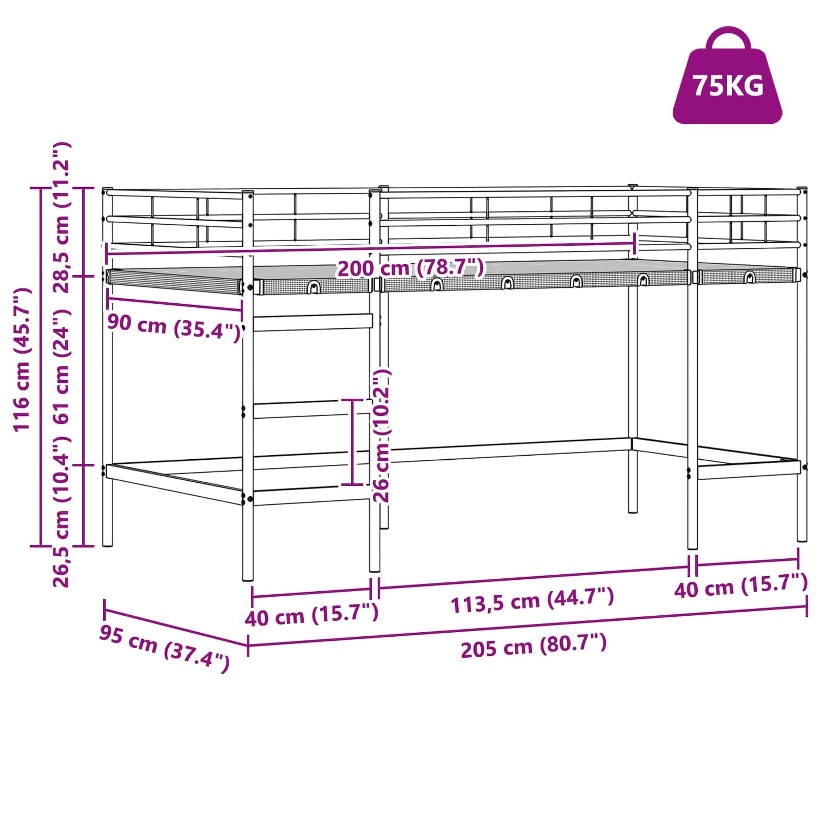 Kinderloftbett Weiß Rosa 90 x 200 cm Metall Hochbett mit Rutsche Vorhängen und Turm für Kinderzimmer Spielbereich Lattenrost und mittelfeste Matratze platzsparend robust