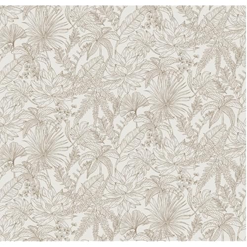 GloryTik Peel and Stick Wallpaper Floral Contact Paper for Cabinets and Drawers Leaf Wall Paper Renter Friendly Wallpaper Cream White and Khaki Bathroom Bedroom Laundry Room 17.3"×196"