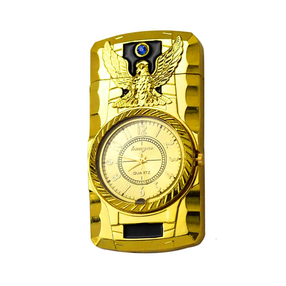 Pocket Watch Lighter Gold Watch Jet Torch Turbo Windproof Cigar Cigarette Pocket Refillable Butane - Butane FreeWindproof Metal Vintage Lighter, Blue Flame-image-42