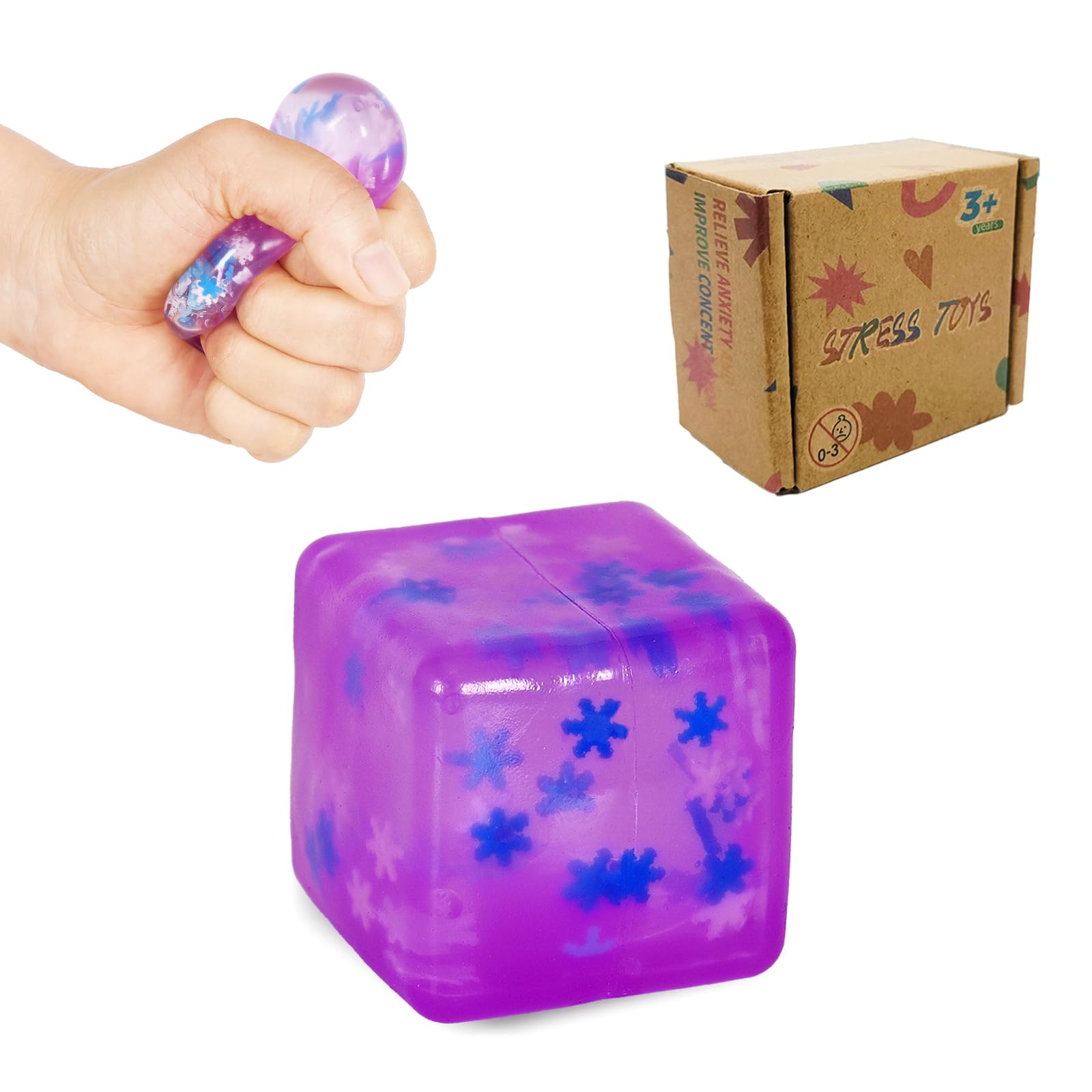 Fumzazyllo Mini Stress Relief Cube – Squishy Fidget Toy for Kids & Adults, Small Anxiety Relief Toy, Portable Sensory Stress Ball, 3.5cm (Purple)