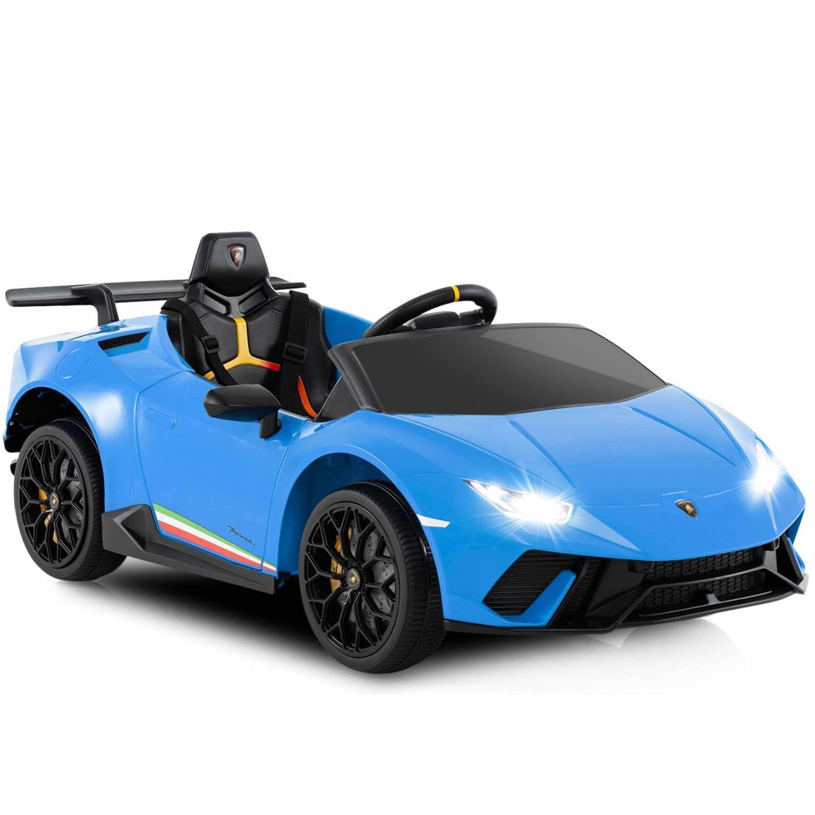 GYMAX Kids Electric Ride on Car, 12V Licensed Lamborghini Battery Powered Toy Vehicle with Remote Control, MP3, USB Port, Music, LED Light & Horn, Children Electric Car for 3+ Years Old (Blue)