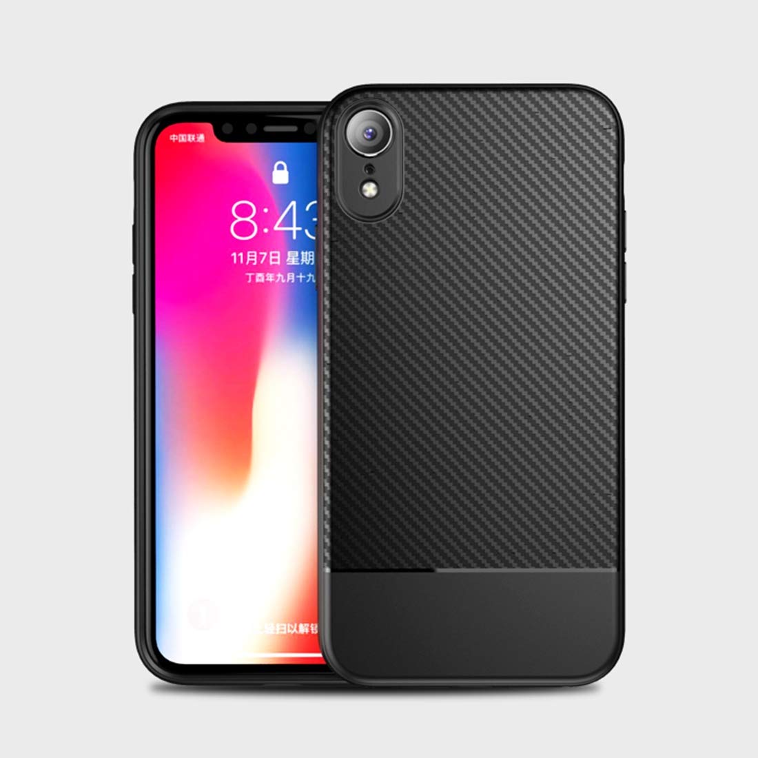 QGTAE CASE Lewei Carbon Fiber Texture TPU Case For iPhone XR (Black) (Color : Black)