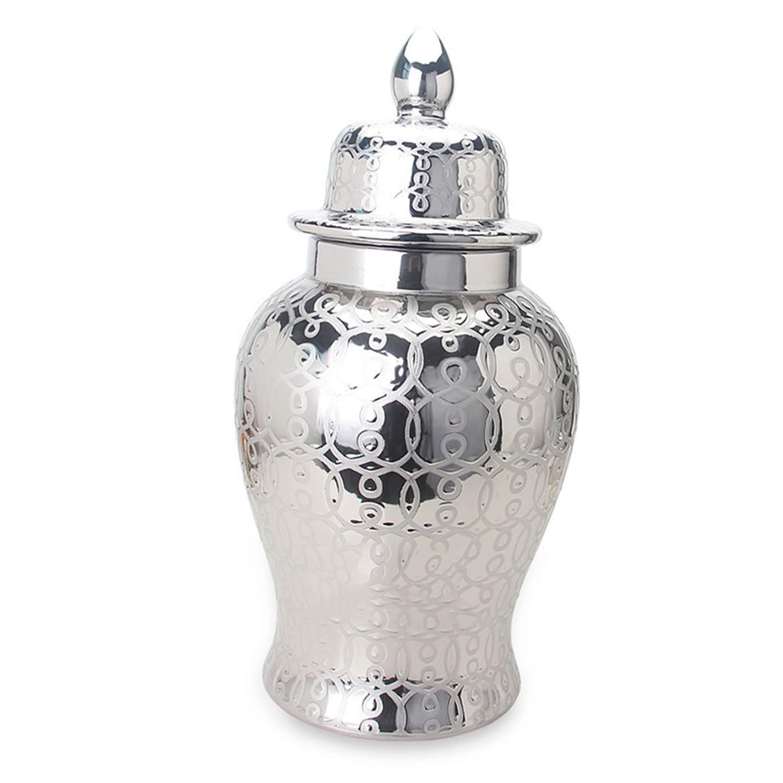 Ginger Jar Vase, Ceramic Jar, Porcelain Ornaments, Tea Storage Containers, elegant Ornaments, Traditional Home Decor - Flower Vases For Bouquet Vintage Jars 32.7" Centerpieces(Silver,13.4"Lx"13.4"W x