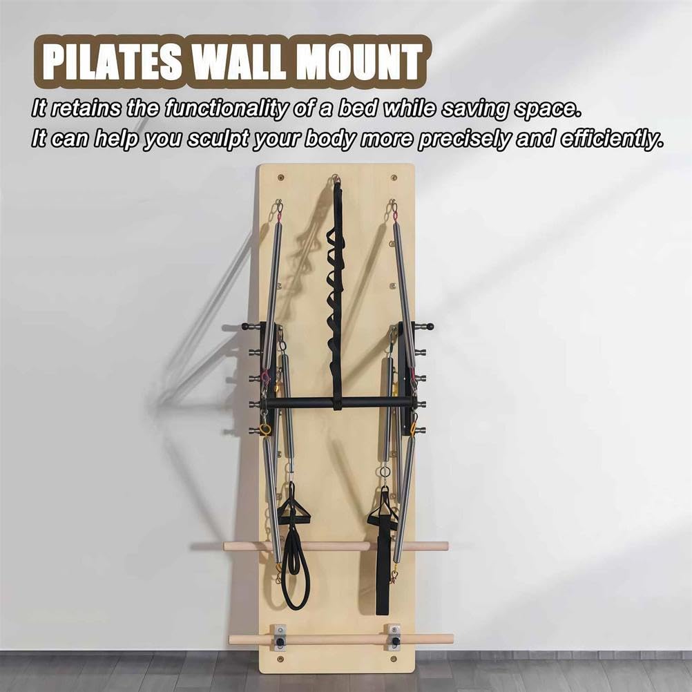 Máquina Reformer Pilates Pared, Tabla Pilates Madera Arce con Resortes Resistencia, Equipo Yoga y Fitness para Flexibilidad & Equilibrio, Gimnasio Doméstico & Studio