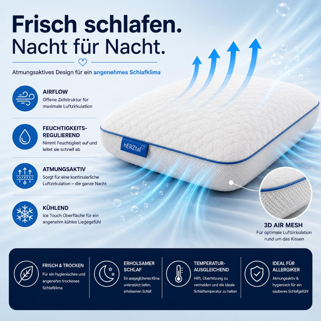 Ergonomisches Kopfkissen 40x60 cm Höhenverstellbar – Orthopädisches Nackenkissen mit Sommer- & Winterseite – Memory Foam Kissen für Seiten-, Rücken- & Bauchschläfer – Oeko-TEX