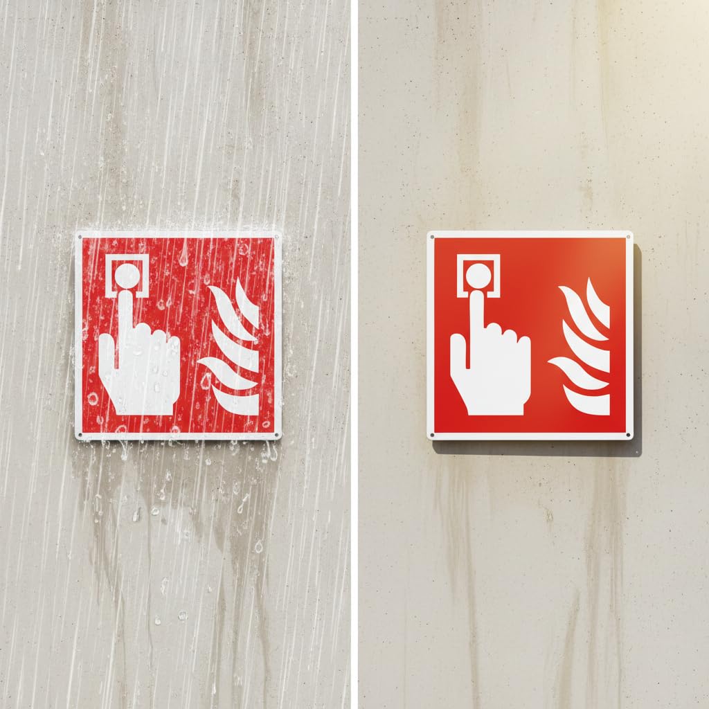Pubblimania PULSANTE ALLARME INCENDIO | Emergenza e sicurezza in alluminio composito da 3 mm di spessore (Cm 14,5x14,5) (Allarme Incendio)