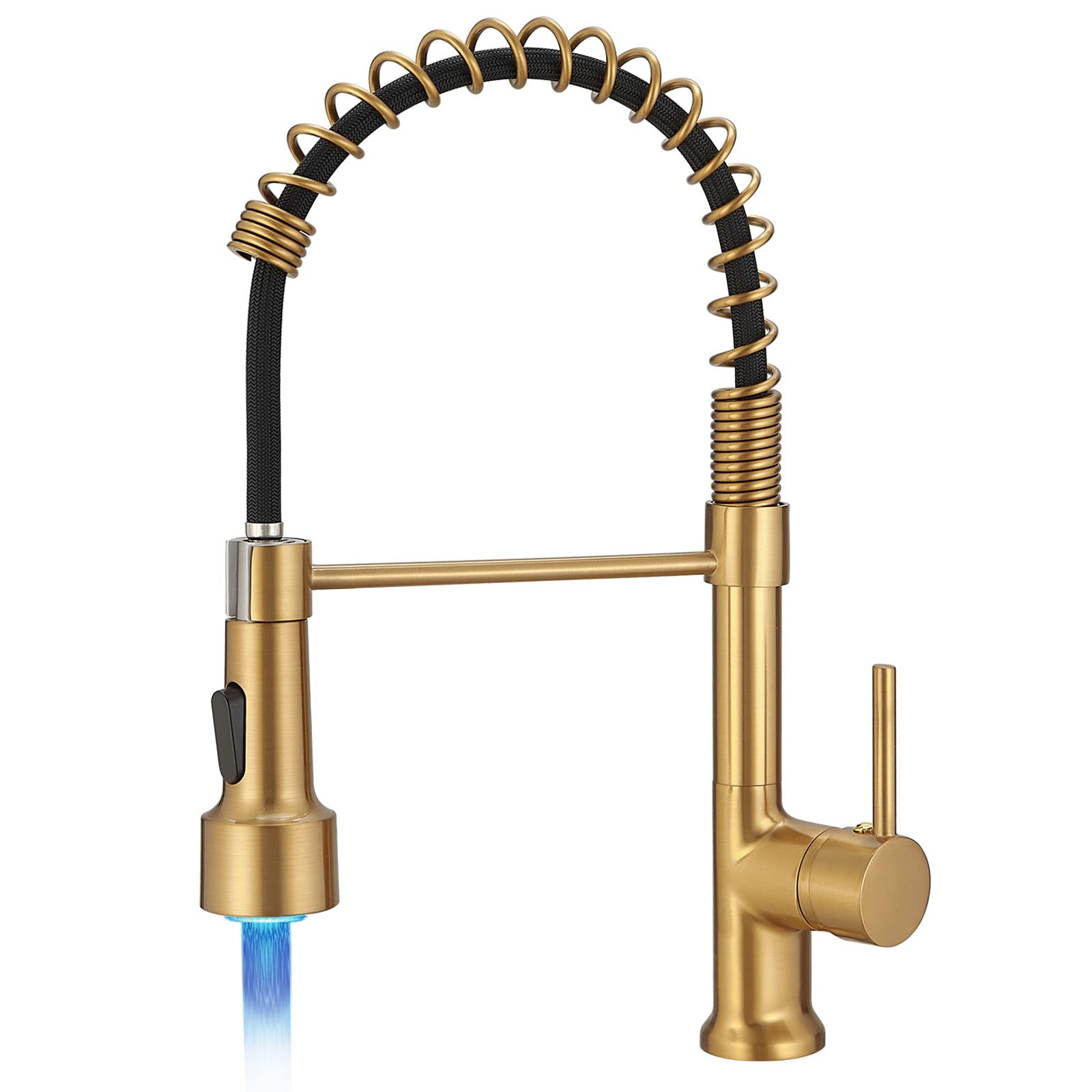 GIMILI Kitchen Faucet with Pull Down Sprayer,Single Handle Spring Kitchen Sink Faucet with LED,Brushed Gold - Kitchen Faucet with LED Brushed Gold