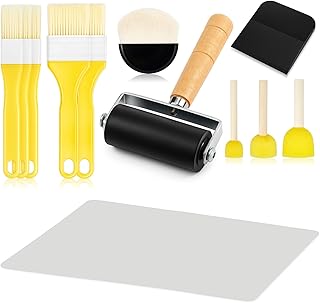 Crtiin 12 Pcs Essential Decoupage Tool Set, Include 5 Decoupage Brushes, 3 Foam Brush, 1 Rubber Roller, 1 Semi Circular Brush, Scraper, Silicone Table Mat, for DIY Arts and Crafts Projects