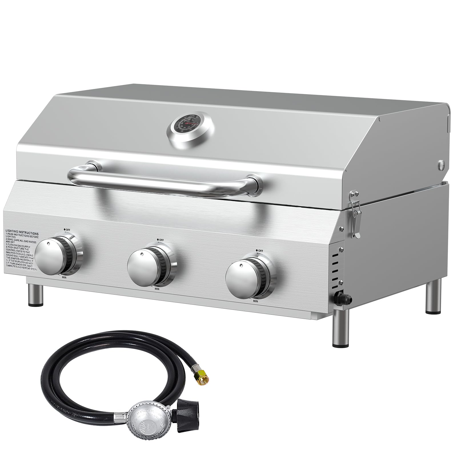 Bestfire 3-Burner Tabletop Gas Grill, 30,000 BTU Portable Propane Grill, Heavy-Duty Thickened Stainless Steel Grates &amp; Knobs, Compact &amp; Detachable Legs for Camping, RV&amp;BBQ