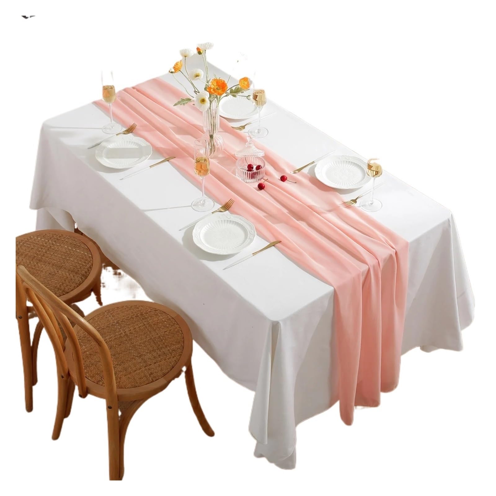 Chiffon Table Runner Chiffon Table Runner Chair Sash Romantic Wedding Runners For Party Decoration(Dirty Pink,30x300cm)