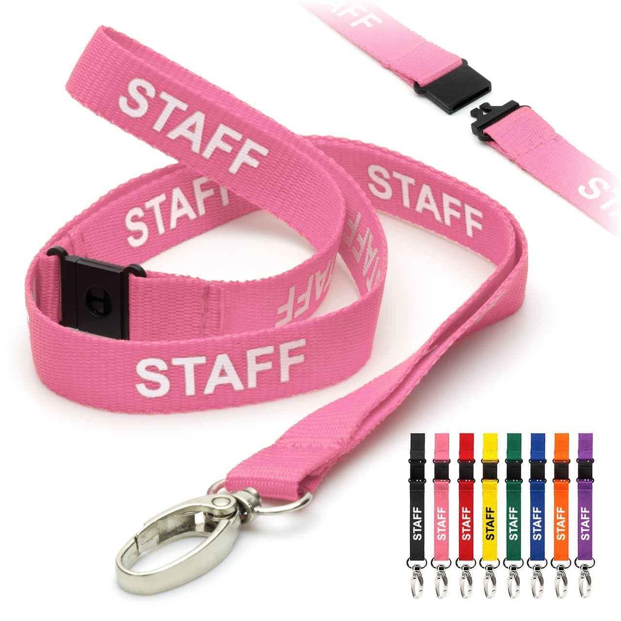 CKB LTD Pink Staff LANYARDS Breakaway Safety Lanyard Neck Strap Swivel Metal Clip for ID Card Holder - Pull Quick Release Design Pack of 50