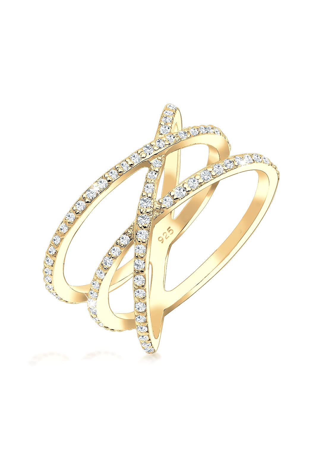 Elli Women's 925 Sterling Silver Gold Plated Zirconia Ring, Size N