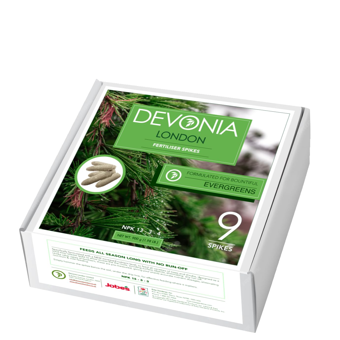 Devonia Evergreen Tree & Shrub Fertiliser Large Spikes (9 Pack) | Slow-Release Root Feed | NPK 13-3-4 | All-Season Plant Food | Feeds Continuously For 2 Months | For Evergreen Trees & Shrubs