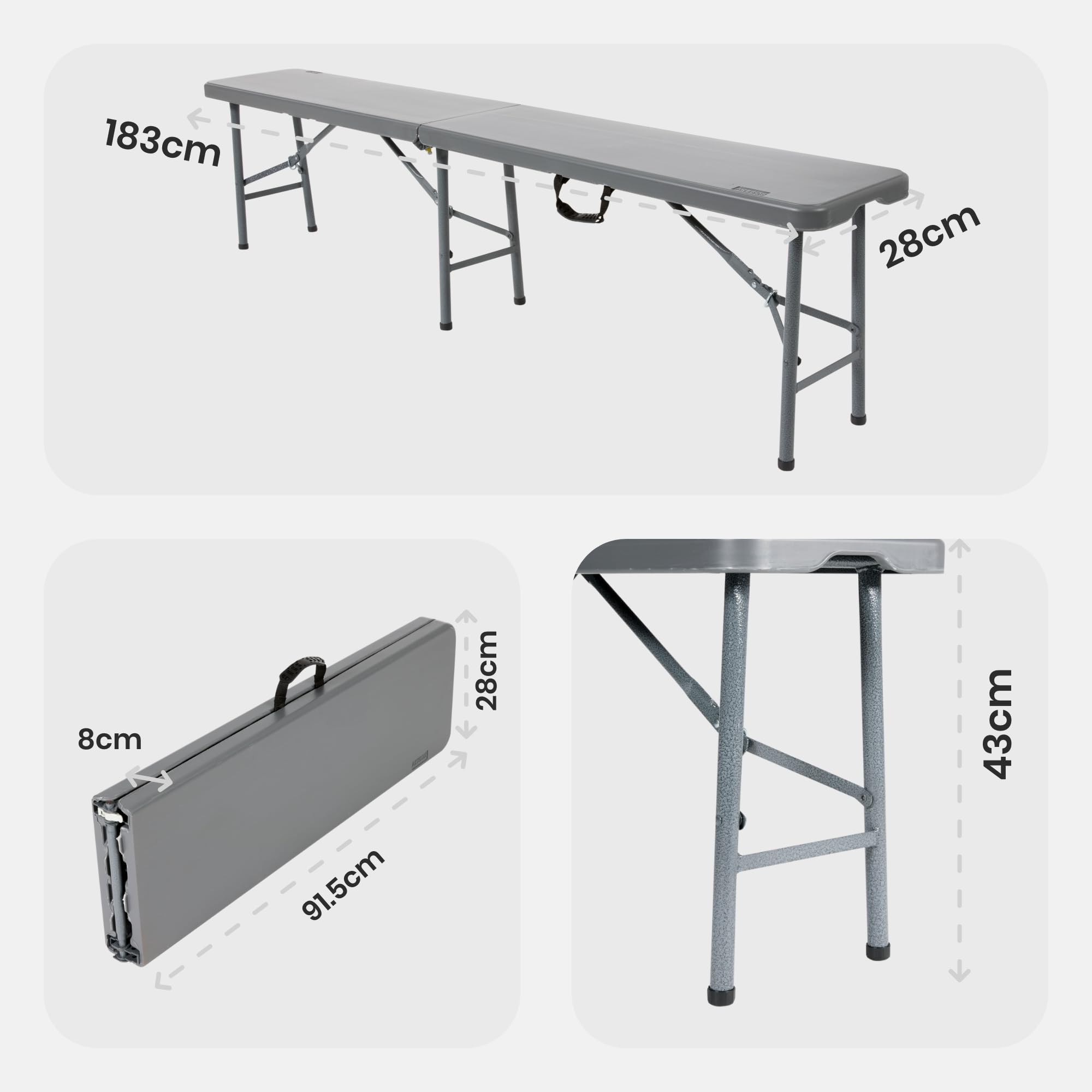 AREBOS Set tenda da birra 3 pezzi tavolo + 2 x panca | set tenda per interni - esterni | set tavolo da birra | pieghevole e con maniglia per il trasporto tavolo da campeggio | Antracite