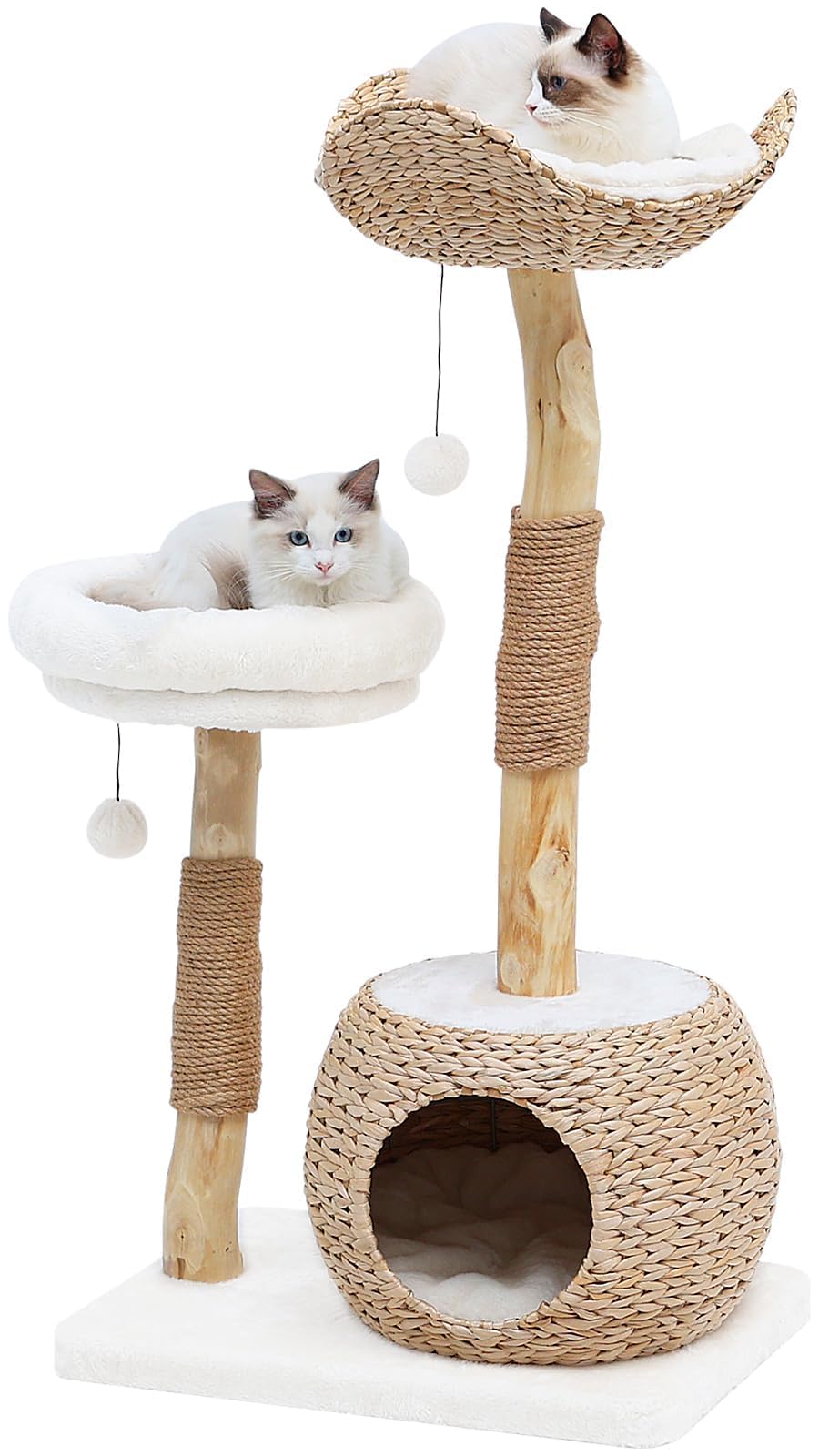 Cat Tree Tower for Indoor Cats, Modern Real Wood Cat Condo with Scratching Post, Jumping Platforms, Hanging Toy Ball for Multi-Cat Households