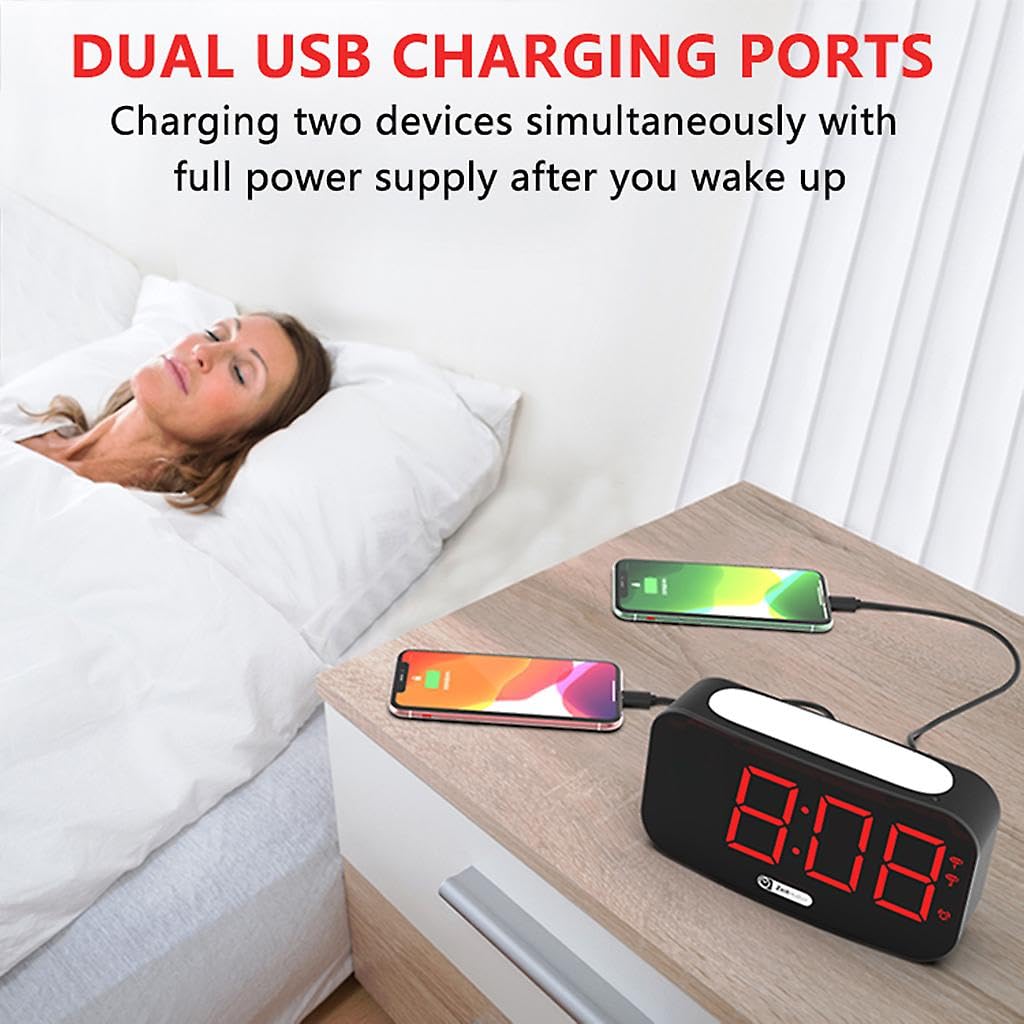 Extra lauter Wecker mit Bettschüttler, großes Display, vibrierend, Schlafzimmer, Digitaluhr, Dimmer, Nachtlicht, USB-Ladegerät