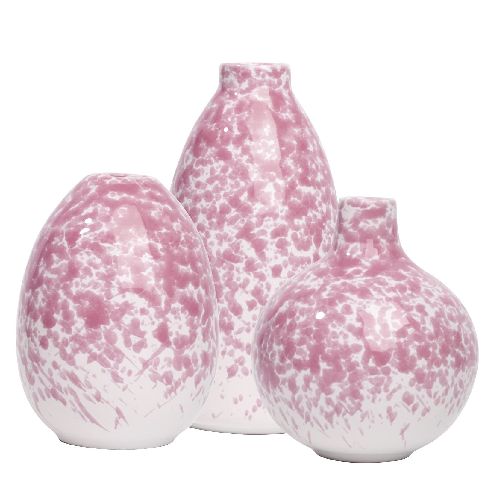 Ceramic vase 3 Piece Set, Home Decor Decorative Flower Vases Set for Modern Farmhouse Decoration, Living Room Centerpieces,Events, Table, Bookshelf, Mantel and Entryway Decor (Rose Red,Oval)