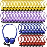Hoteam 100 Pack Headphones for Classroom Bulk Students Adjustable Headphones Wired Pack Black Over the Head Earphones with 3.5 mm Plug for School Library Museums Charity Donate (Vivid Color,Classic)