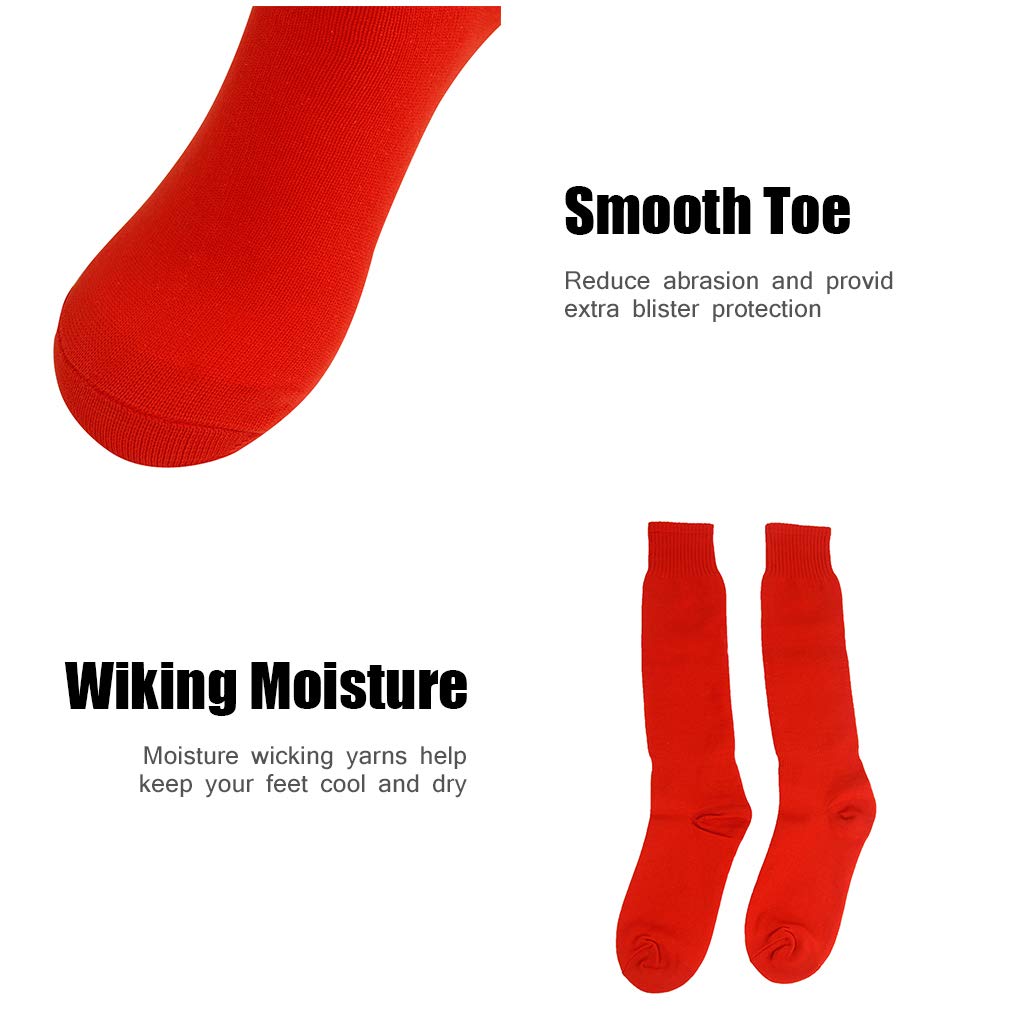 Fußballsocken, unisex, lange Röhre, solide, Team-Sport, Fußball, Baseball, athletische Überwaden-Socken, 2, 6, 12 Paar Gr. Einheitsgröße, 6 Paare/rot