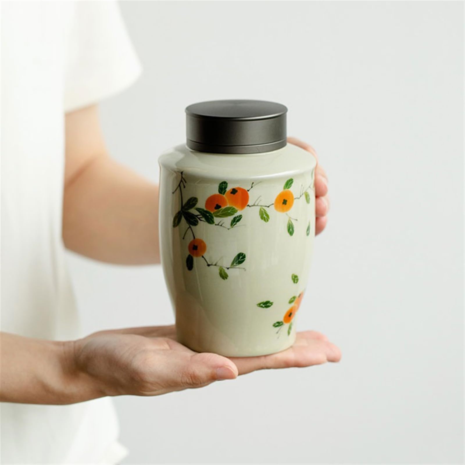 Herbata Puszki Ręcznie Malowany Wzór Khaki Tea Bottle Pot Ceramiczny Uszczelniony pojemnik z podwójną pokrywką, Puszka do przechowywania herbaty Puerh Herbata Magazyn Herbaty Box