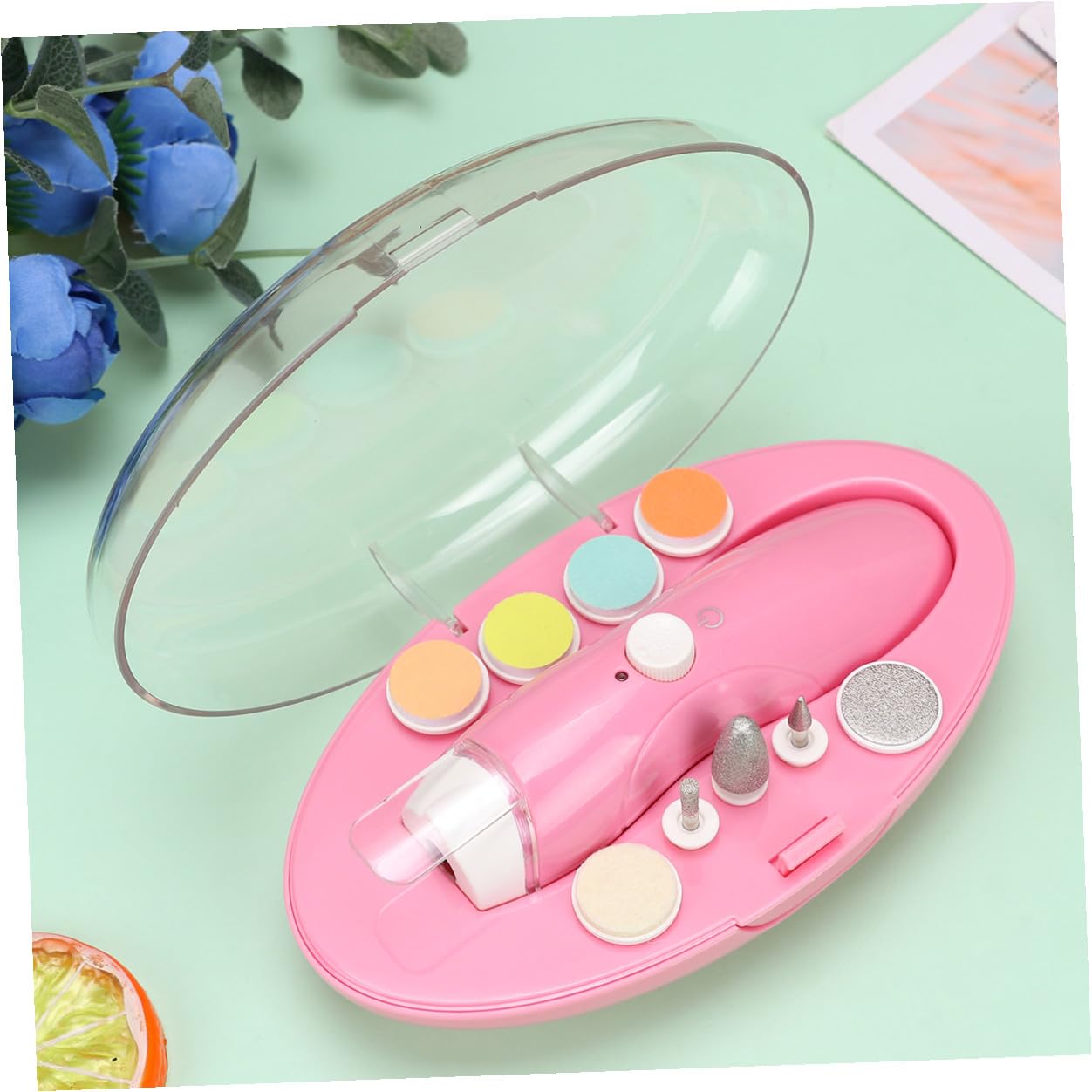 1juego Cortauñas Eléctrico Para Bebés Luz Nocturna Kit De Pulido y Cuidado De Uñas Para Niño Niña y Recién Nacidos Sin Batería Color Rosa