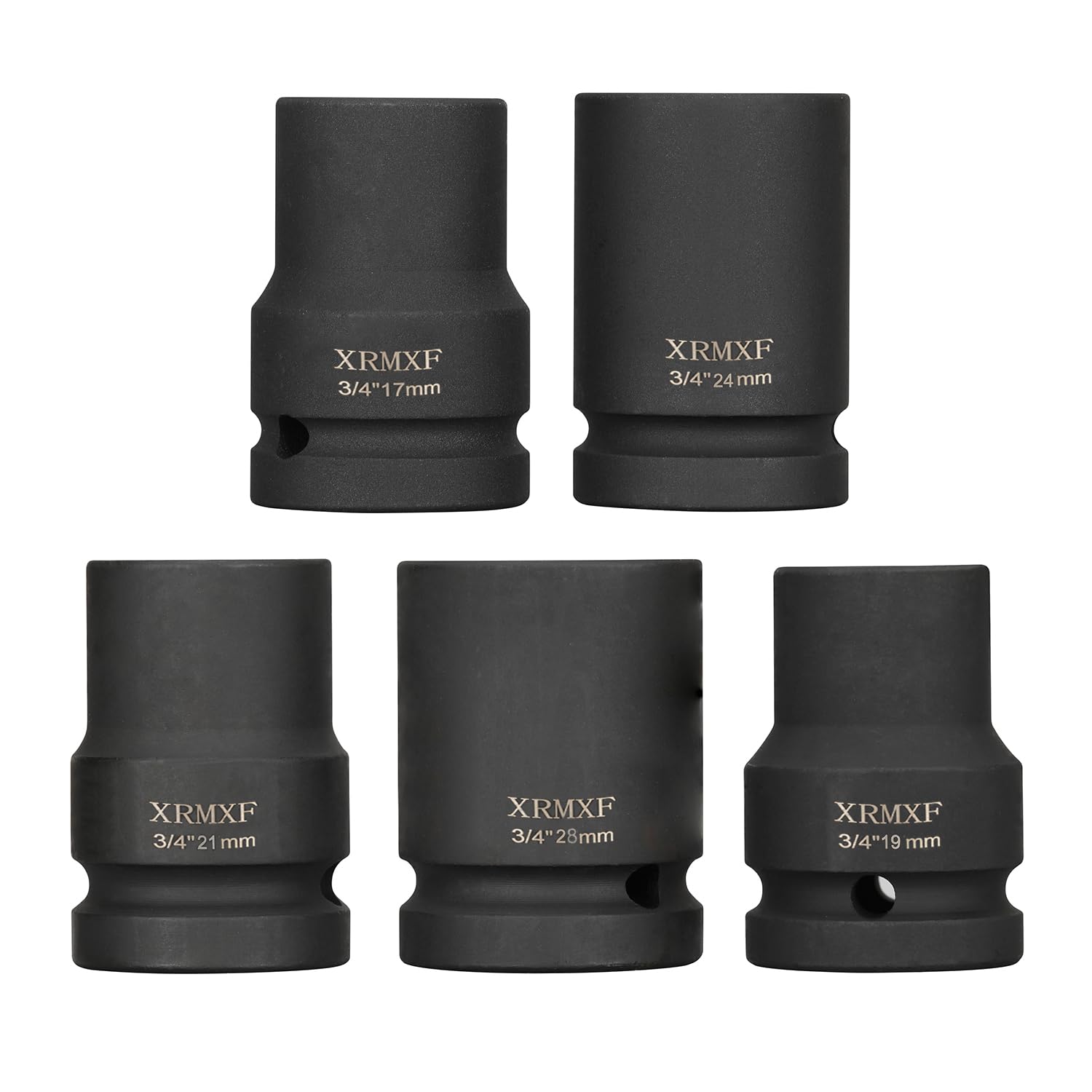 Set di 5 bussole per avvitatori a percussione 17 19 21 24 28 mm esagonali da 3/4" (lunghezza: 60 mm), con valigetta in plastica