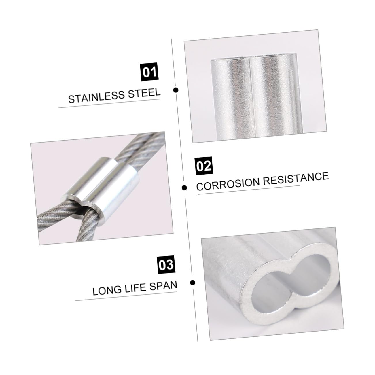 KOMBIUDA Abrazaderas de Aluminio para Cable de Acero con Manguito Doble Orificio, 320 Piezas de Clips para Cable (1.2mm a 8mm), Resistentes Corrosión para Trabajos Agrícolas E Industriales