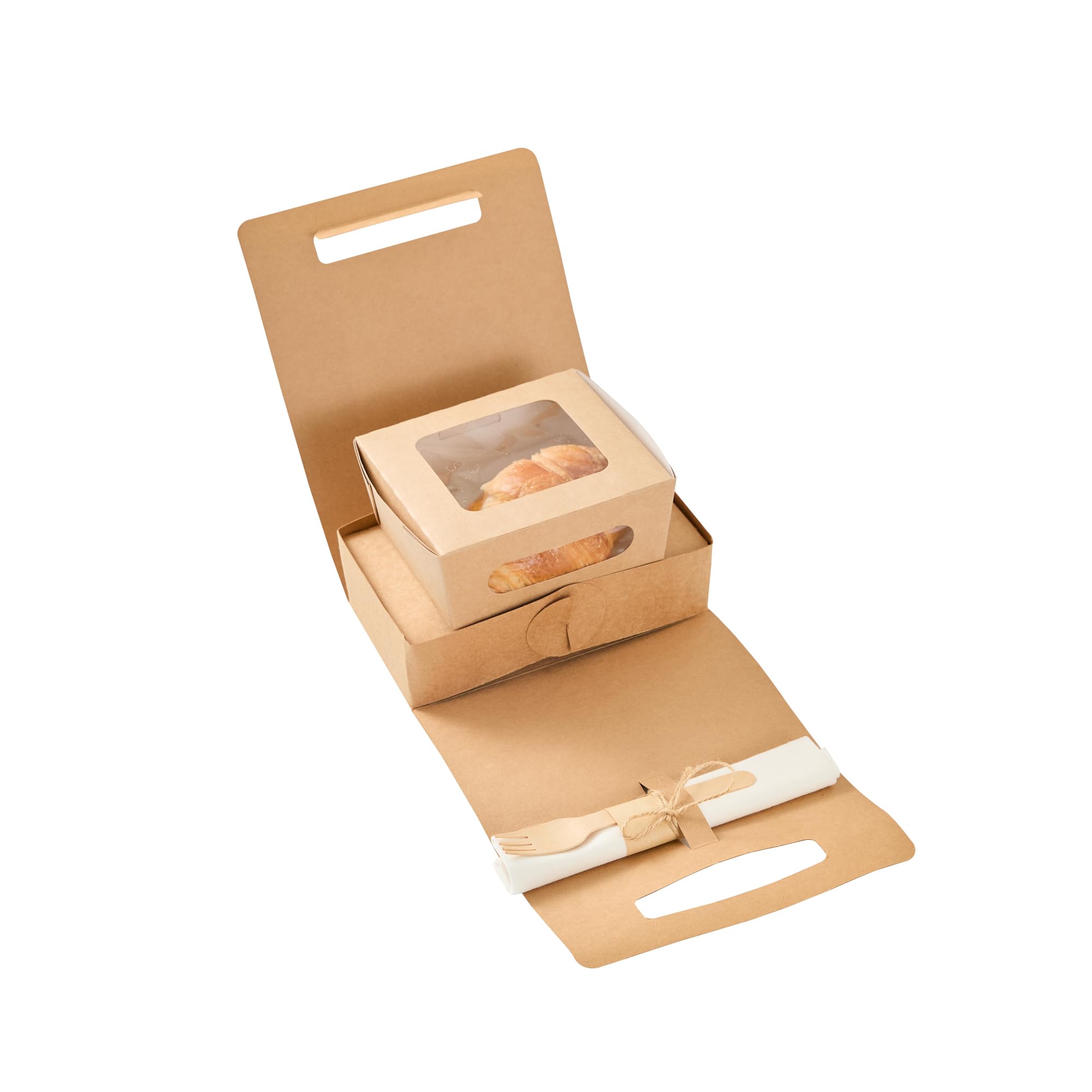 Restaurantware Bio Tek - Fiambreras de papel con asas, 100 recipientes desechables de papel kraft para alimentos, 21 x 10 x 20 cm, portavasos para utensilios de cocina, portadores de bebidas para