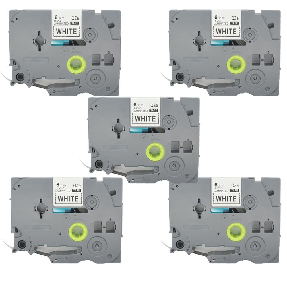 BROVACS 5 Pack Black on White Laminated Label Tape Compatible for Brother P-Touch Label Printer TZ 211 TZe 211 6mm 1/4" OPA4211x5