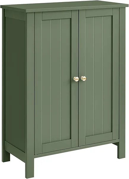 VASAGLE Bathroom Floor Storage Cabinet, Freestanding Bathroom Storage Unit with 2 Adjustable Shelves, 11.8 x 23.6 x 31.5 Inches, Forest Green UBCB060C01 Forest Green 2 Door