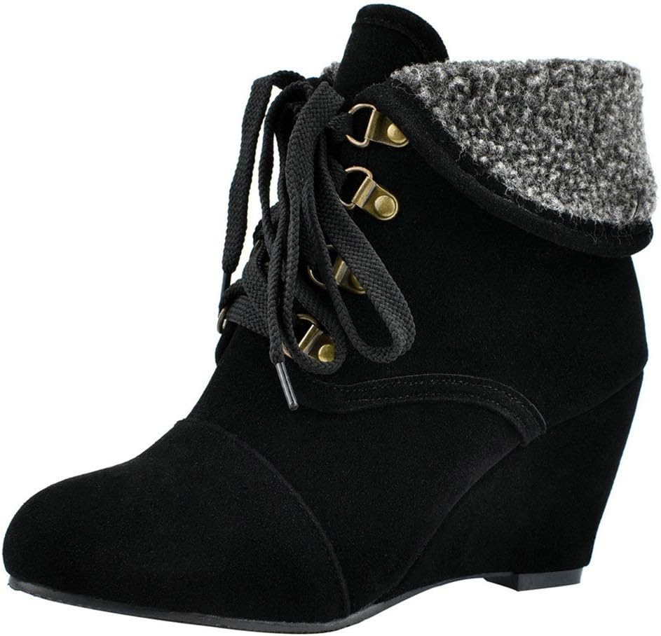 Bellirala Womens High Heel Wedge Ankle Boots Lace Up Booties Autumn Winter Shoes