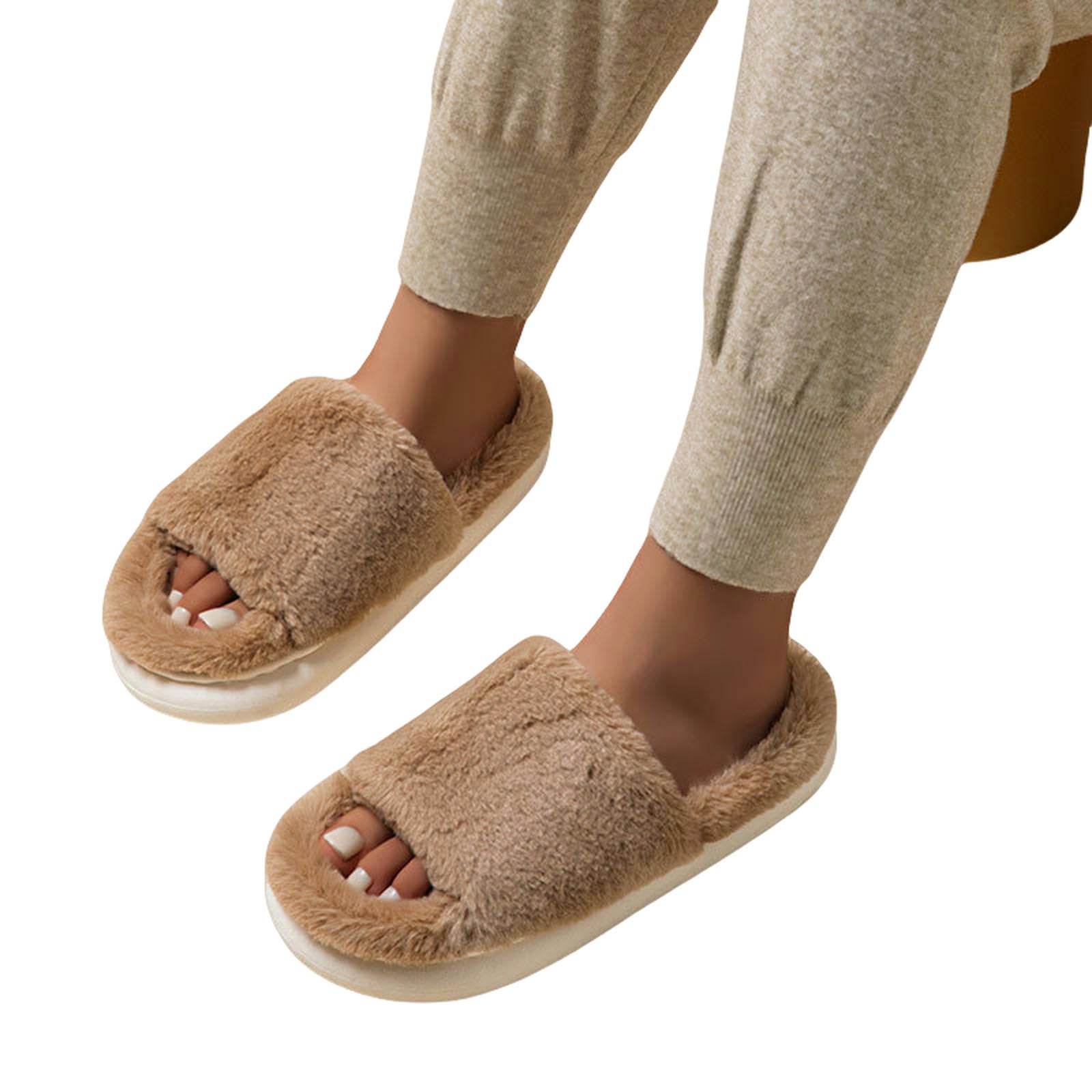 Pantofole Pantofole con Sola Spessa Slifori di Cotone da Casa Interno per Donne Indossano Quattro Stagioni con Pantofole Aperte Folte -cachi-38-39