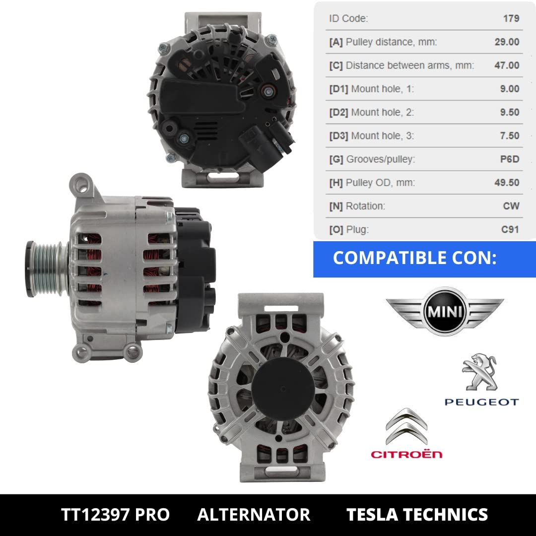 TESLA TECHNICS TT12237 PRO Alternateur De Voiture 12V, Alternateur 160A. Compatible Avec DACIA, RENAULT. Excellent Relation Qualité -prix. Installation Facile Et Garantie