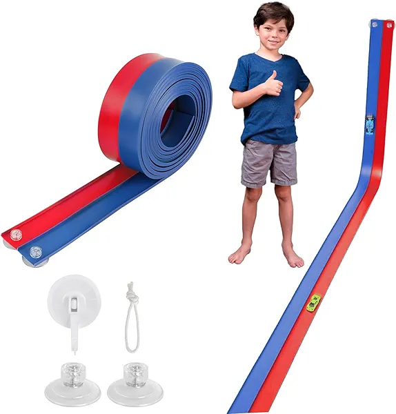 Flexible Race Car Track 15 Ft Starter Set with Suction Cups Diecast 1/64th Car for Ages 3 & Up Classic Blue and Red Double Track Long Rolls Up Portable Racetrack