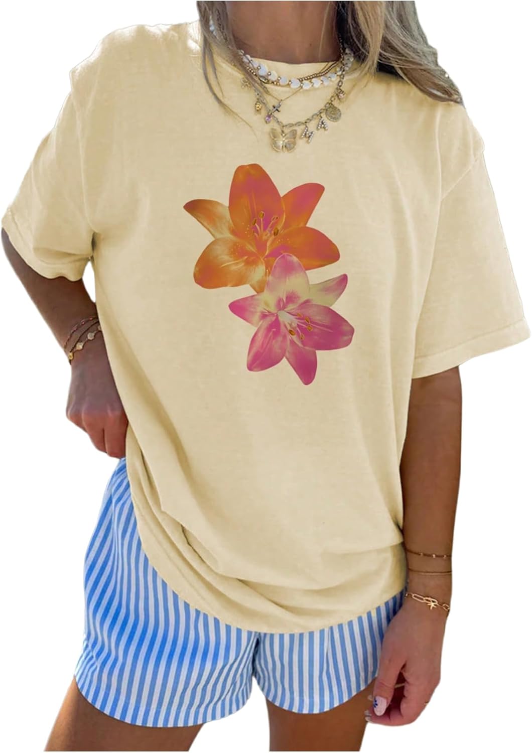 Floerns Girl's 2 Piece Outfits Y2k Graphic Print Drop Shoulder Shirts with Bell Pants Sets - Image 2