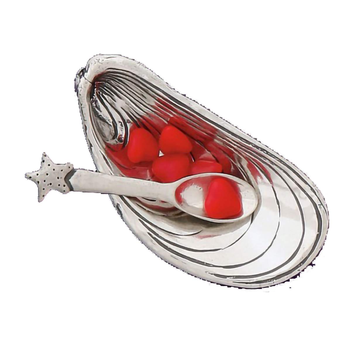 Salt Bowl with Spoon - Mussel Shell - Pewter Cellar Container Box for Salt, Spices, Snacks, Rice, Side Dishes, or Ice Cream