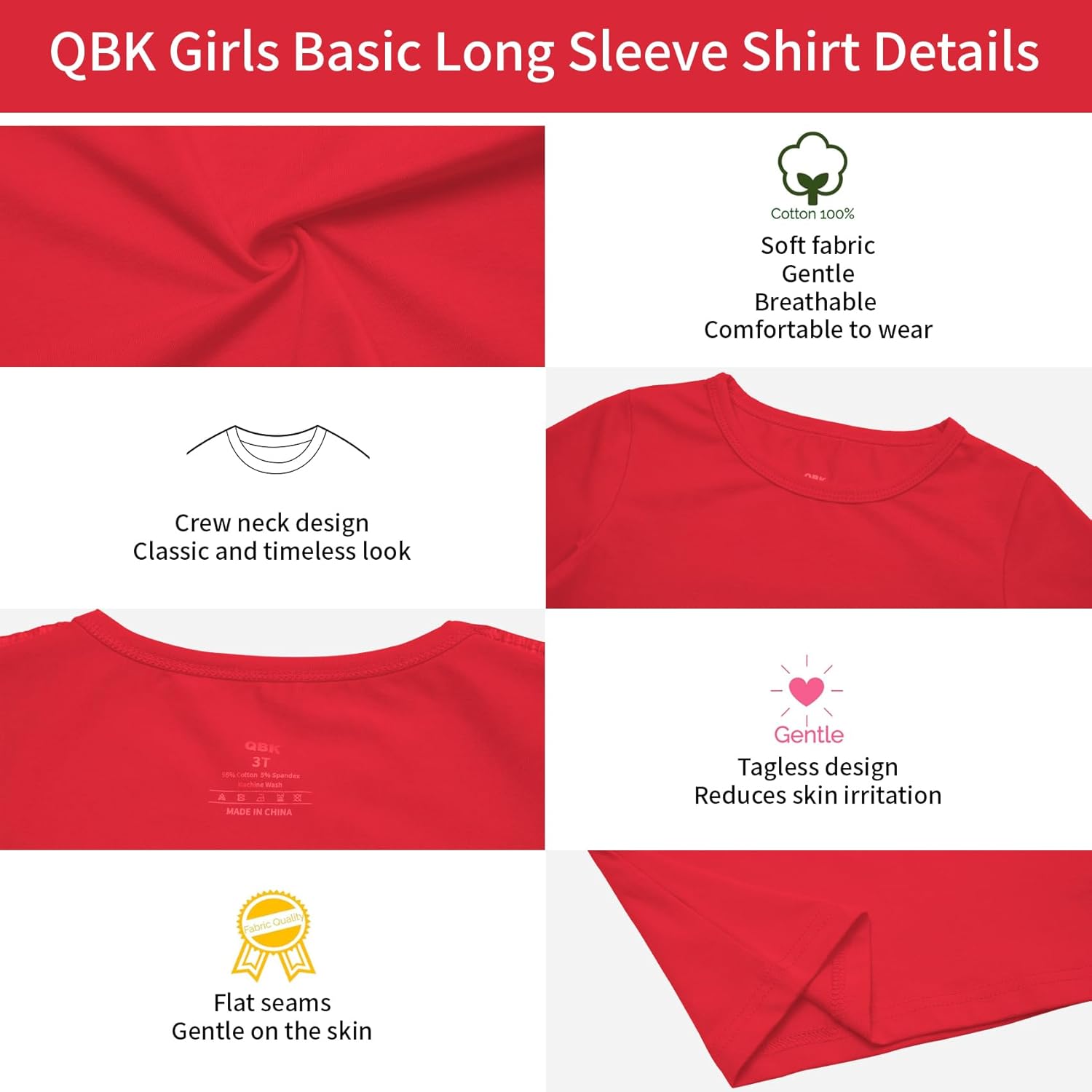 3T 4T 5T to 12 Years Girls Long Sleeve Shirts Kids Cotton T-Shirt Toddler Basic Crew Neck Top - Image 4