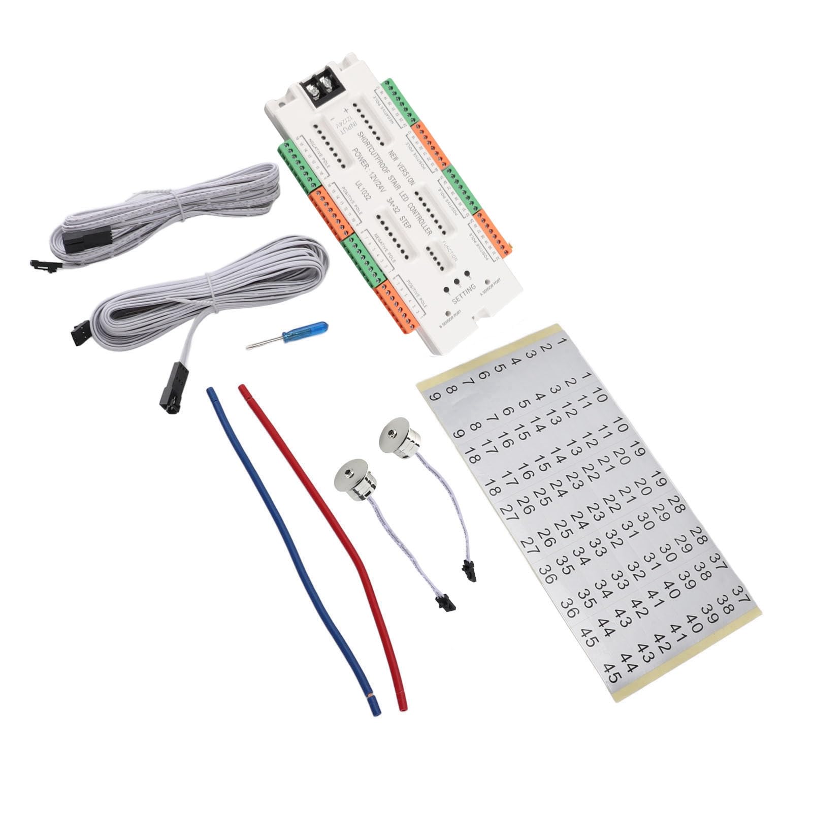 Wakects Kit de Contrôleur d'éclairage d'Escalier à LED de Mouvement, pour Escalier, avec Matériau ABS Ignifuge, Contrôle Automatique 'éclairage