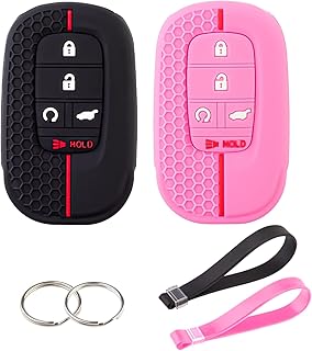 BE Key Fob Cover for Honda, HR-V Silicone Key Protector with Keychain Compatible with Honda Accord Civic HR-V CR-V Pilot Sport SI EX EX-L Touring, Honeycomb Key Shell 5 Buttons Black + Pink, 2PCS