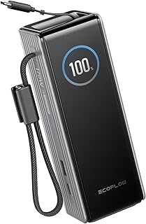Batterie Externe EcoFlow Rapid 25 000 mAh, 170 W, câbles intégrés et rétractables 100 W, Chargeur Portable avec Port USB-C 100 W, câbles intégrés et rétractables, pour iPhone, Samsung, MacBook-Argent