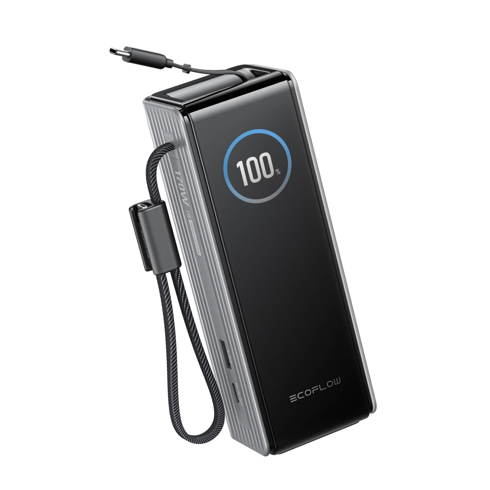 EcoFlow Power Bank per computer portatile, 25000 mAh, 170 W, due cavi retrattili integrati da 100 W, caricabatterie portatile USB C da 100 W, caricabatterie da viaggio per iPhone 17/16/15, Samsung