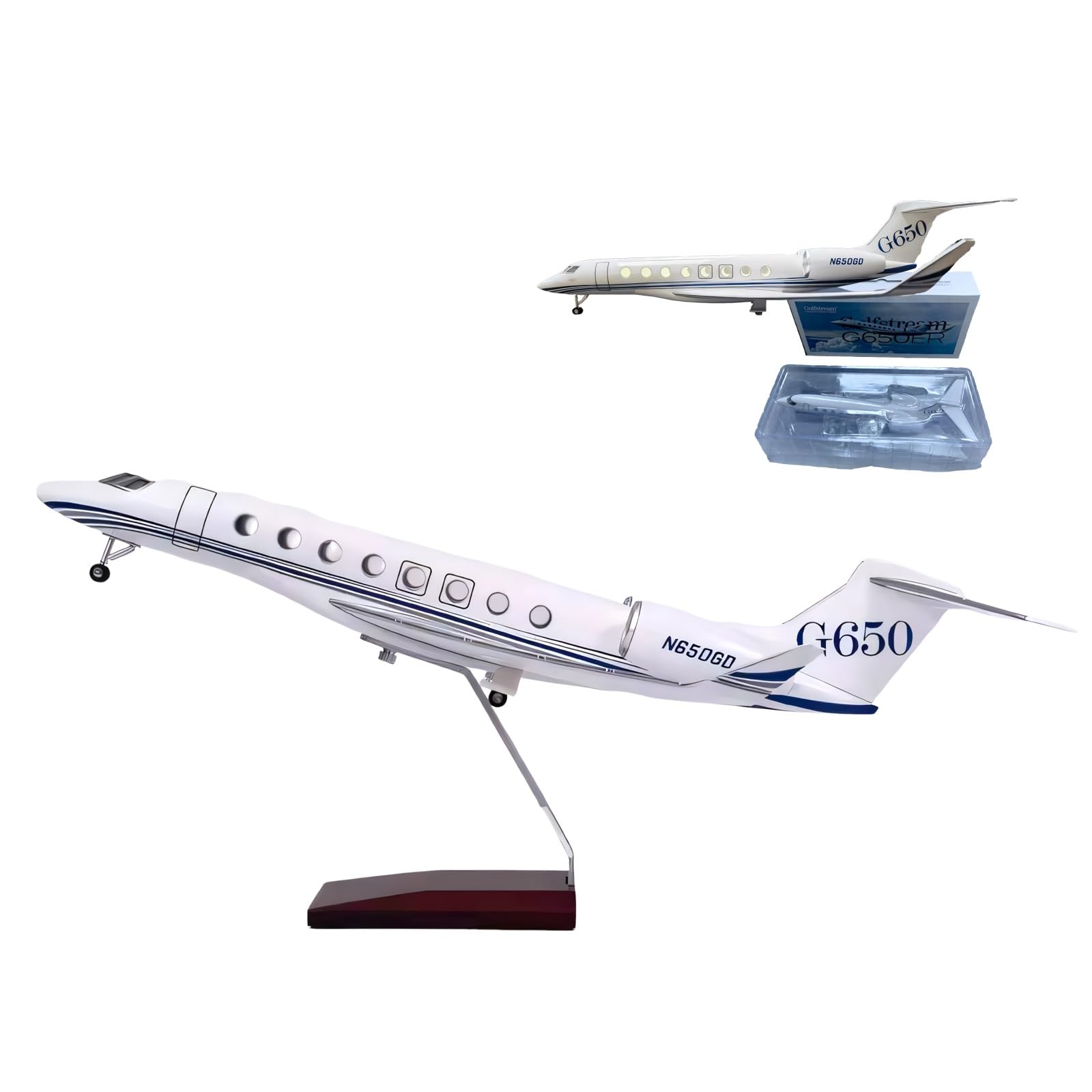 Modello aeroplano Gulfs-tream G650 scala 1:50, aereo statico resina altamente dettagliato con controllo vocale, ruote, supporto rimovibile, arredamento premium for ufficio(Ordinary model)