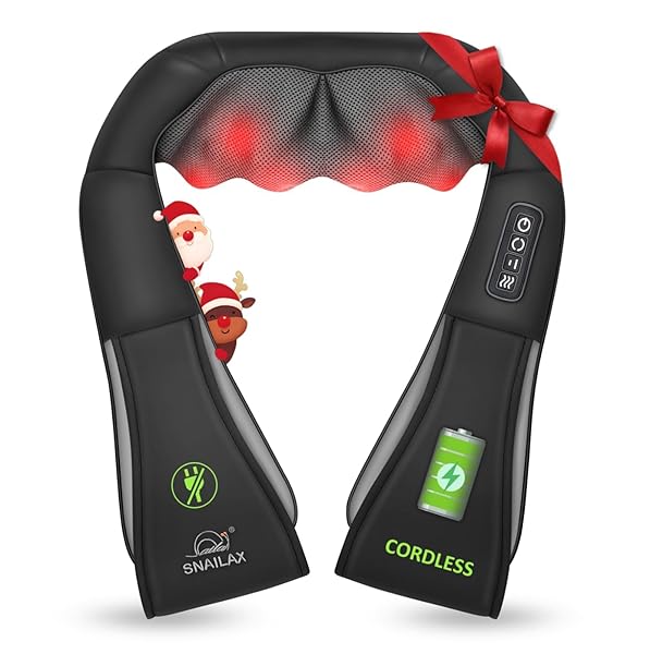 Snailax Cordless Massager - Shiatsu Neck and Shoulder Massager with Heat, FSA Eligible, Portable, Lumbar, Back Electric Massage Pillow, Christmas Gift