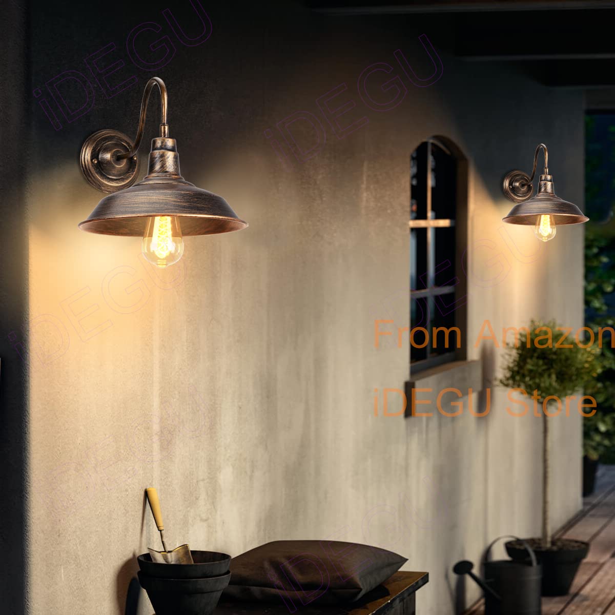 iDEGU 2 Stück Industrie Wandleuchten, 26cm Vintage Wandlampe Innen Retro Wandspot E27 Wandbeleuchtung Wandstrahler für Küche Wohnzimmer Flur Büro (Farbe: Bronze)