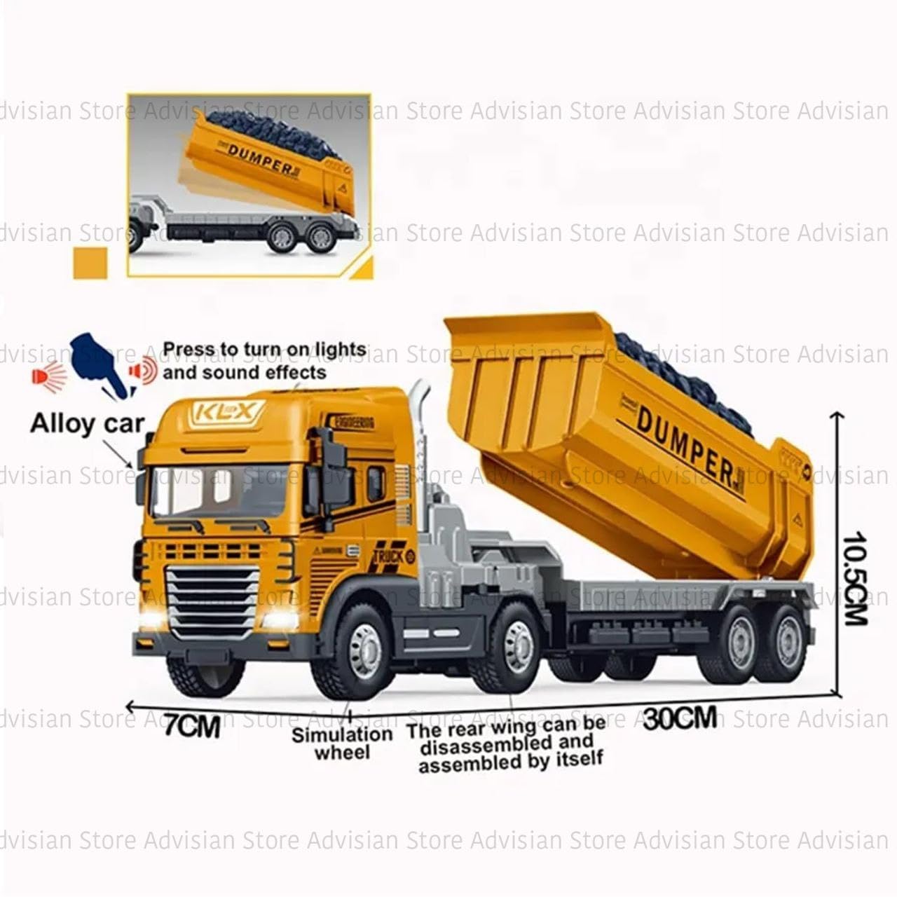 Advisian store 1:24 Dumper 4WD Friction Power Large Transport Truck with Lights and Sounds Alloy Diecast Truck Toy Best Birthday Gift for Kids (Pack of 1) (1:24 Dumper Truck) 1